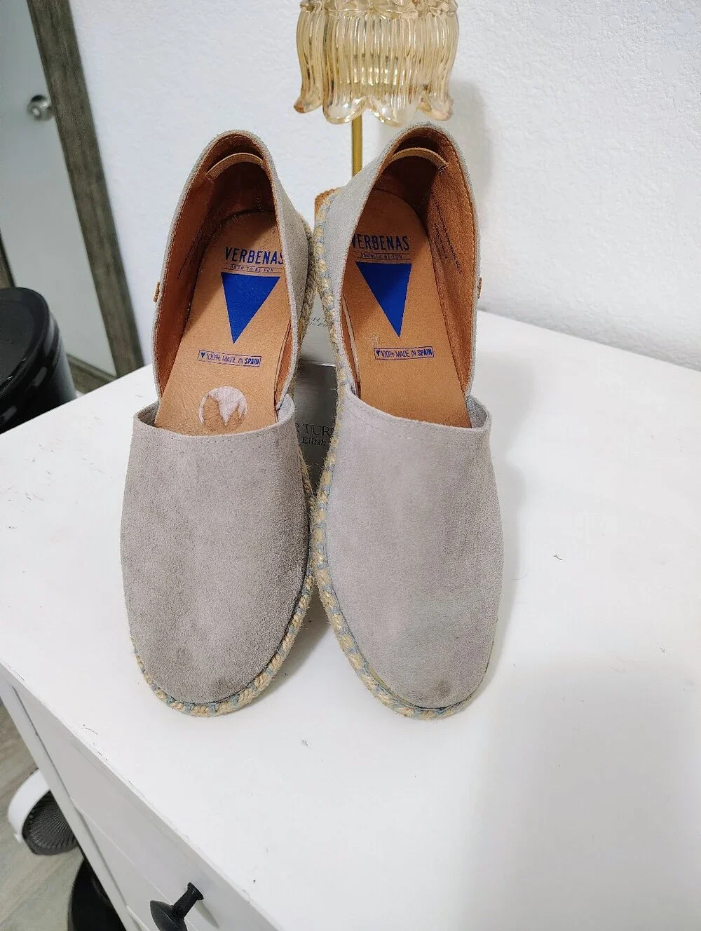 VERBENAS CARMEN ESPADRILLES FLATS Gray Suede Casual Slip-On Shoes Made In Spain